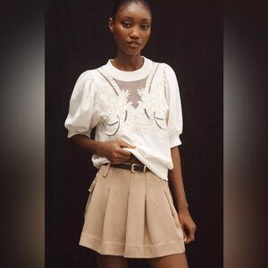 NWT‎ By Anthropologie XS Puff-Sleeve Embellished Elbow-Sleeve Sweatshirt